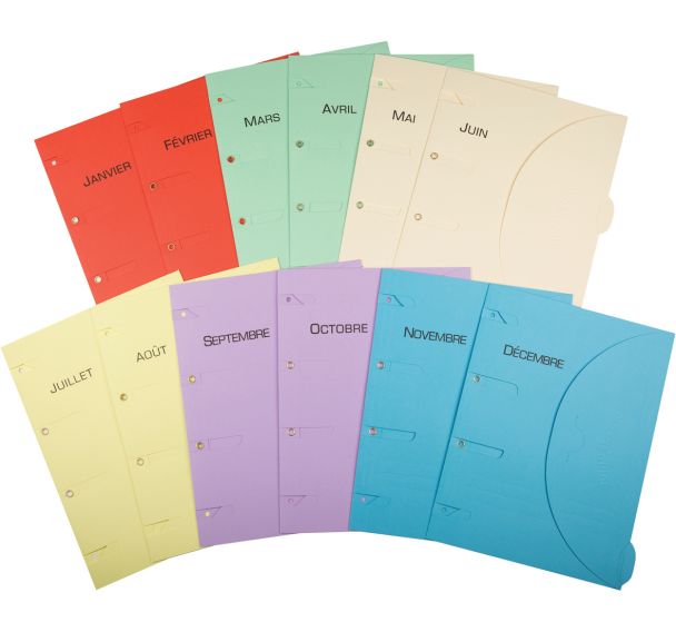 12 chemises A4 pack ''échéancier - 12 mois'' - Assorti