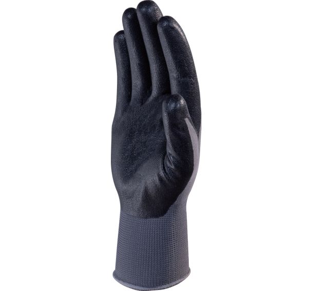 12 paires Gant tricot polyester/nitrile VE722NO -Taille 7 - Noir/gris