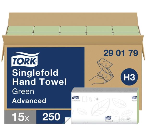 15 paquets essuie-mains vert Tork Advanced H3 - Enchevêtré Vert