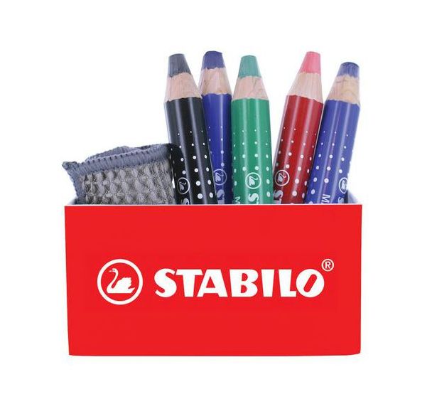 1 Kit : Pot aimanté + 5 crayons marqueurs STABILO MARKdry + 1 chiffonnette