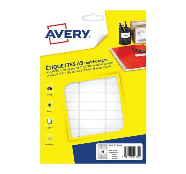 1 étui d'étiquettes blanches 13 x 38 mm - Lot de 720