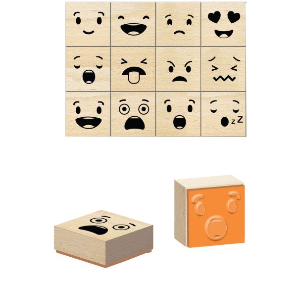 1 set de tampons bois émotions dimensions 33x33 mm