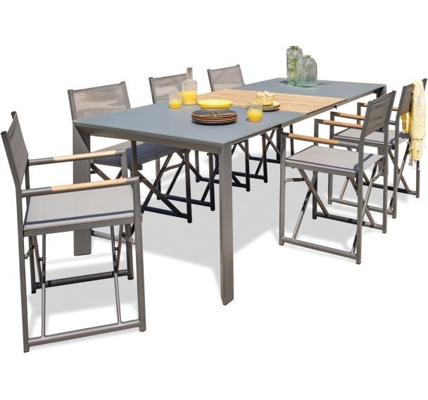 1 table jardin Honfleur 250x100cm+6 fauteuils