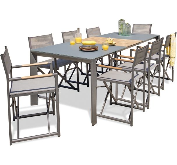 1 table jardin Honfleur 250x100cm+8 fauteuils