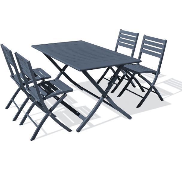1 table jardin Marius 140x80cm anthracite + 4 chaises gris anthracite