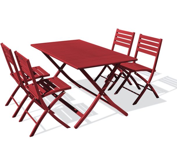 1 table jardin Marius 140x80cm carmin + 4 chaises carmin
