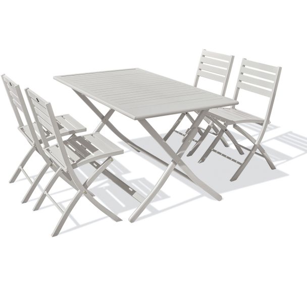 1 table jardin Marius 140x80cm gris + 4 chaises gris