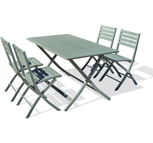 1 table jardin Marius 140x80cm kaki + 4 chaises kaki