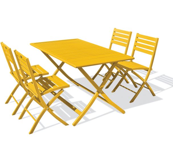 1 table jardin Marius 140x80cm moutarde + 4 chaises moutarde
