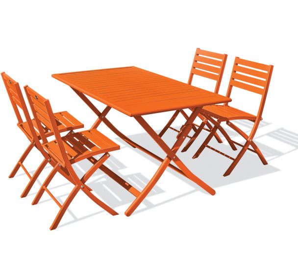 1 table jardin Marius 140x80cm orange + 4 chaises orange
