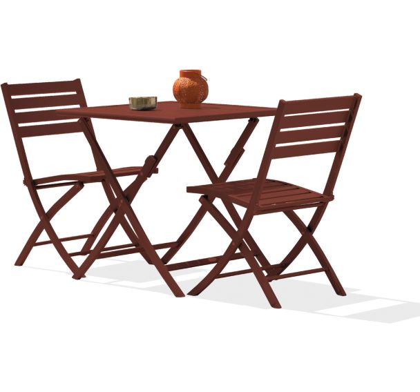 1 table jardin Marius 70x70cm+2 chaises carmin