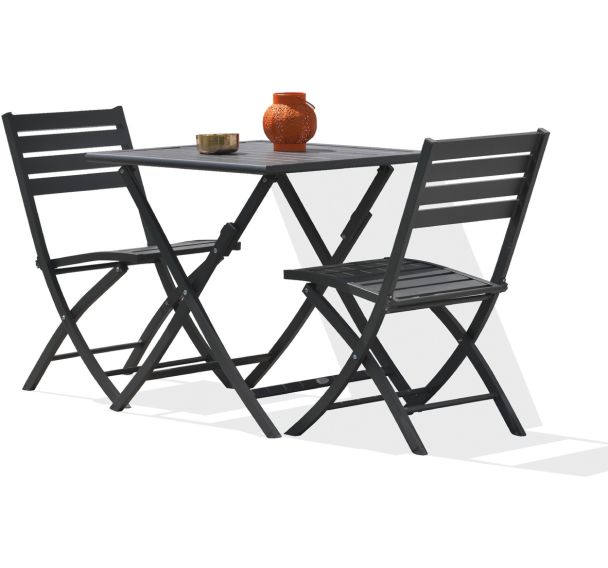 1 table jardin Marius 70x70cm+2 chaises gris anthracite