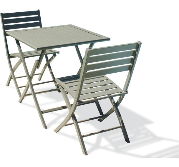 1 table jardin Marius 70x70cm+2 chaises kaki