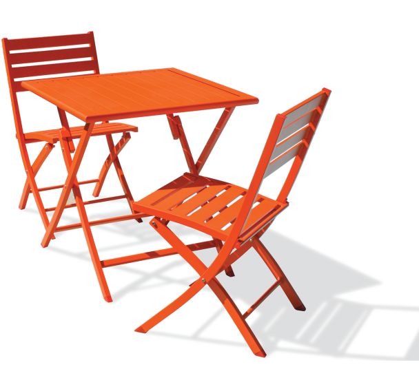 1 table jardin Marius 70x70cm+2 chaises orange