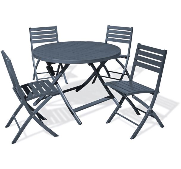 1 table jardin Marius Ø110cm anthracite + 4 chaises gris anthracite