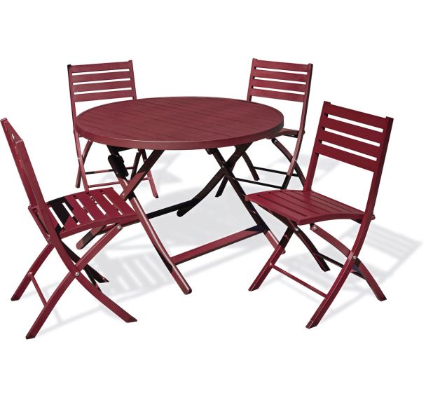 1 table jardin Marius Ø110cm carmin + 4 chaises carmin