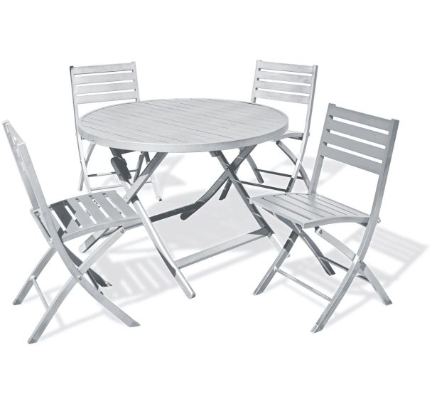 1 table jardin Marius Ø110cm gris + 4 chaises gris