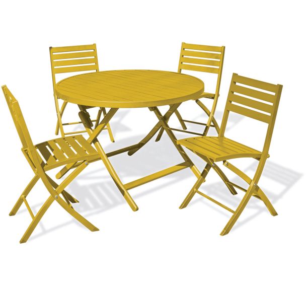 1 table jardin Marius Ø110cm moutarde + 4 chaises moutarde