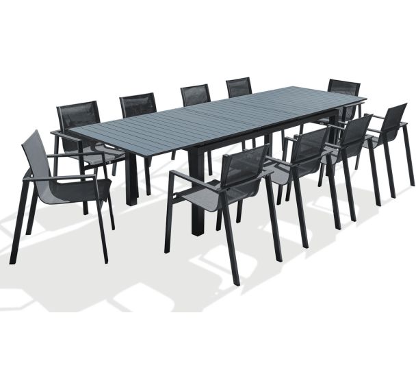 1 table jardin Miami 300x100cm+10 fauteuils alu