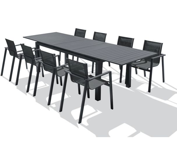 1 table jardin Miami 300x100cm+8 fauteuils alu