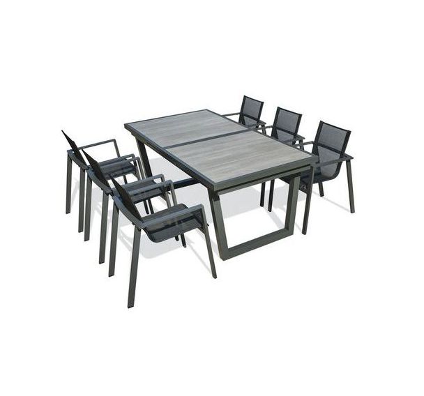1 table jardin Ohos 251x95cm+6 fauteuils Miami alu