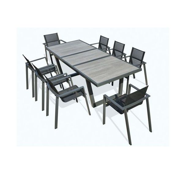1 table jardin Ohos 251x95cm+8 fauteuils Miami alu