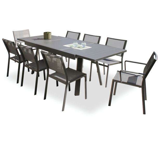 1 table jardin Stockholm225x96cm+6 chaises+2 fauteuils