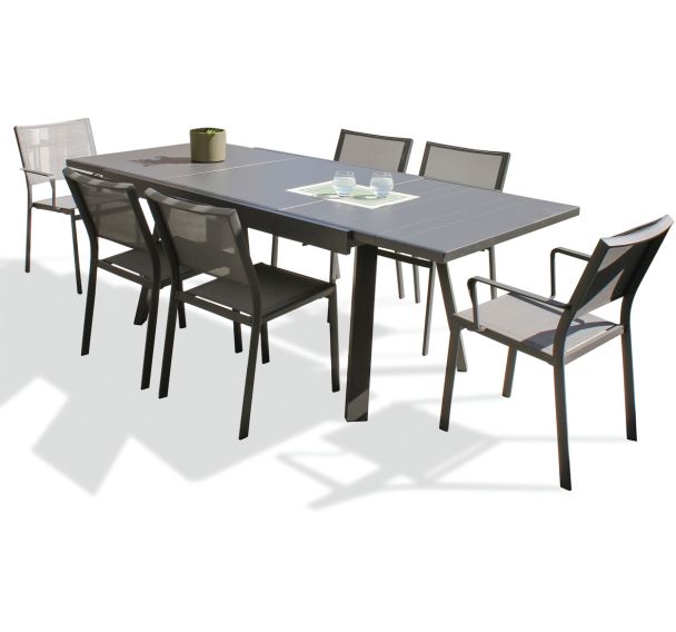 1 table jardin Stockholm 225x96cm+4 chaises+2 fauteuils