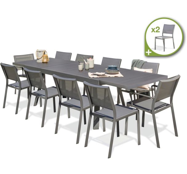 1 table jardin Stockholm 300x96cm+10 chaises+2 fauteuils