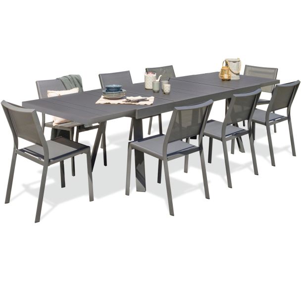1 table jardin Stockholm 300x96cm+8 chaises aluminium