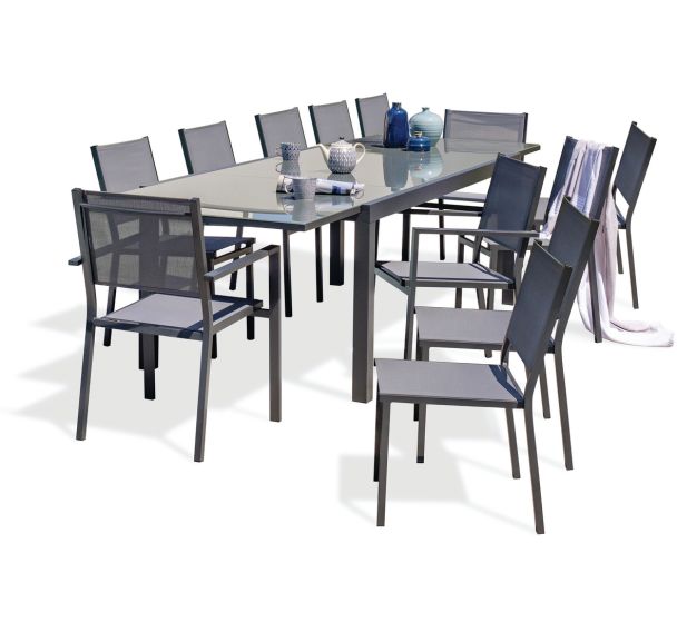 1 table jardin Tolede 300x100cm+10 chaises+2 fauteuils