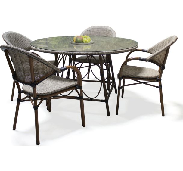1 table jardin Ushuaia Ø125cm+4 fauteuils Ushuaia