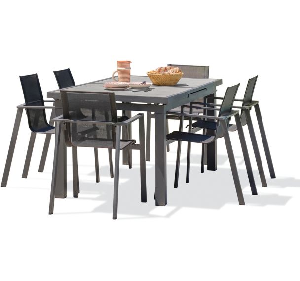1 table jardin Venise 250x95cm+6 fauteuils Miami