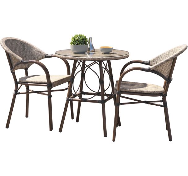 1 table jardin ronde Ushuaia Ø70cm+2 fauteuils