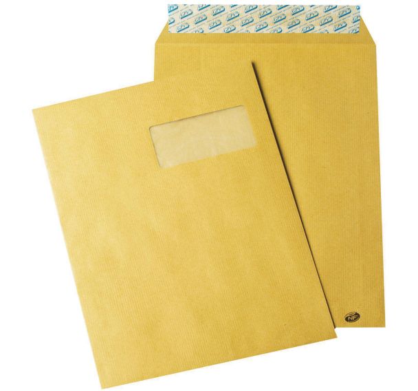 250 pochettes kraft auto adhésive 90 g avec fenêtre 229x324 mm Havane