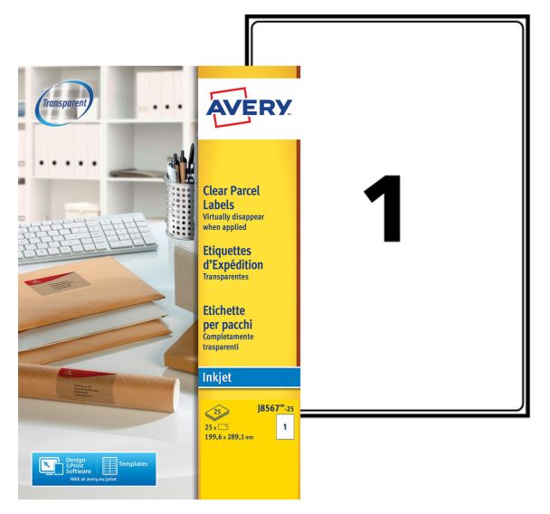 25 Etiquettes d'expédition Jet d'encre Transparent 210x297mm
