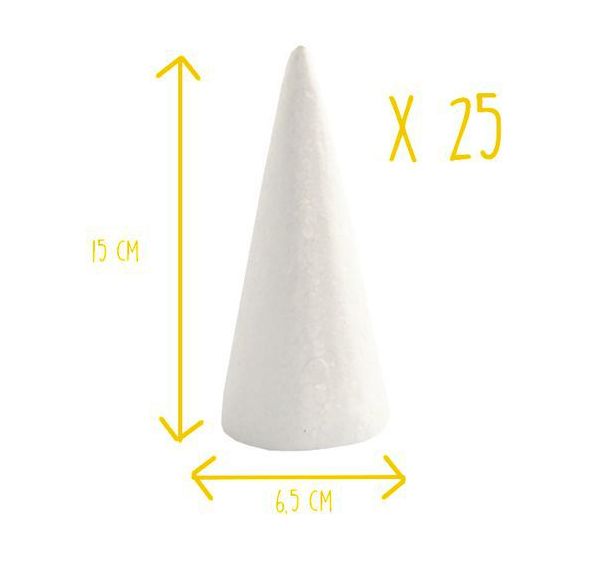 25 cônes polystyrène 6 x 14,5 cm