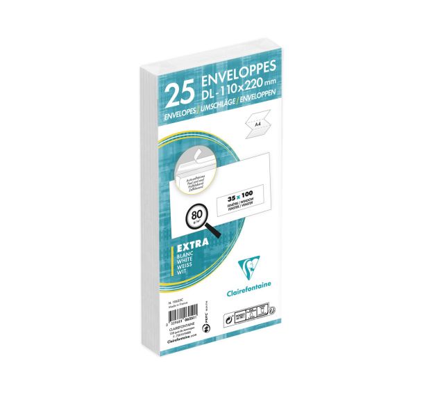 25 enveloppes auto.adh110x220 fen35x100 80g ss cello