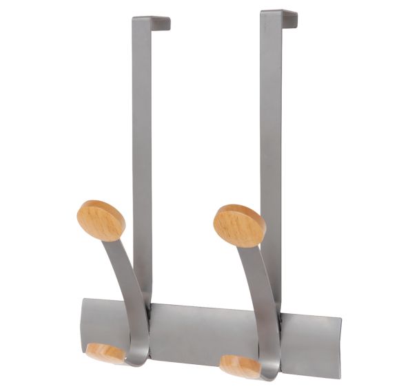 2 bipatères de porte gris métal/bois clair