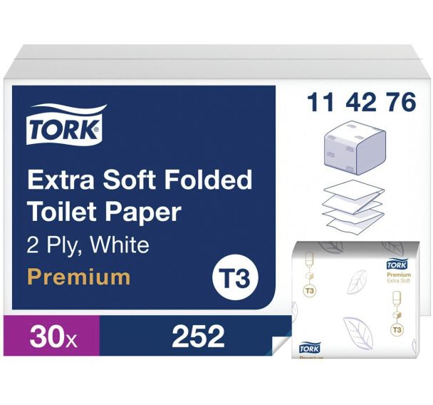 30 rouleaux Papier toilette Premium extra doux Tork Blanc