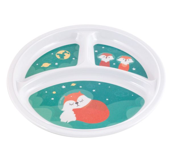 4 assiettes Ø 21,5 cm 3 compartiments mélamine blanche - renard
