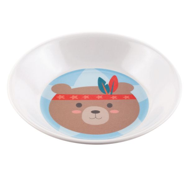 4 assiettes à bouillie Ø 18,5 cm mélamine blanche - ourson futé