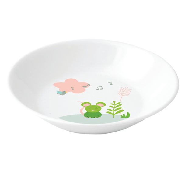 4 assiettes à bouillie Ø 18,5 cm mélamine blanche - souris verte