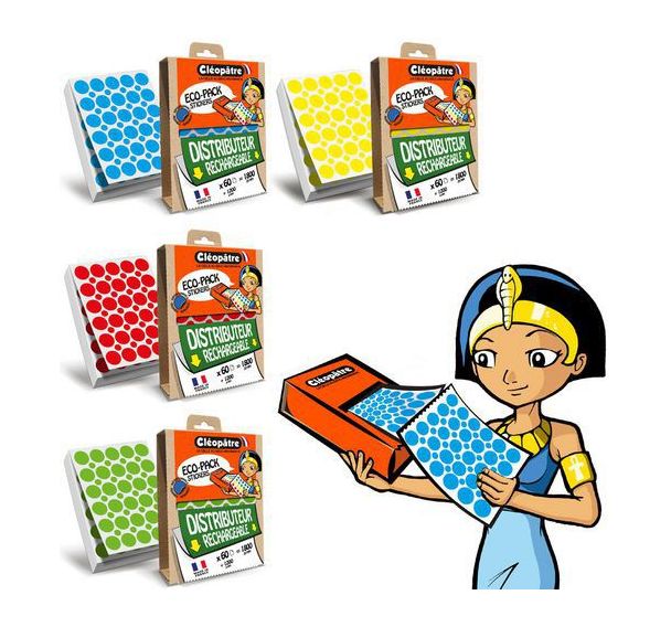 4 boîtes Eco-Pack + 7200 gommettes rondes 18mm (4 couleurs)