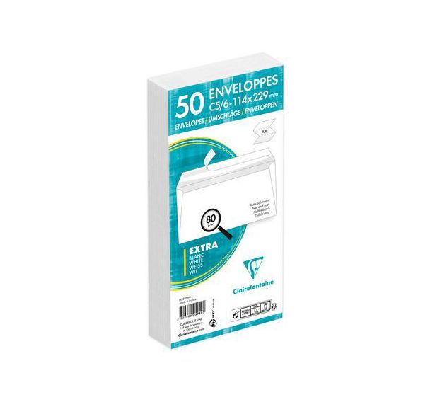 50 enveloppes auto.adh114x229 blanc 80g ss cello
