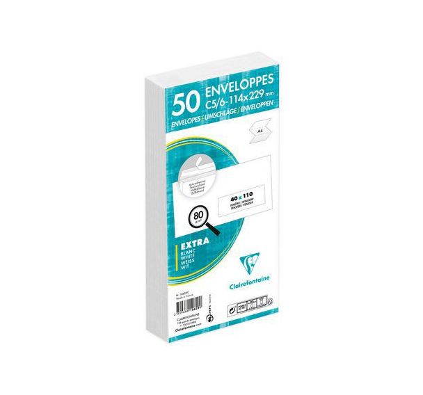 50 enveloppes auto.adh114x229 fen40x110 80g ss cello