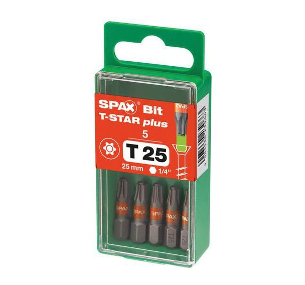 5 embouts de vissage T25 mm pour vis T-Star Plus Spax