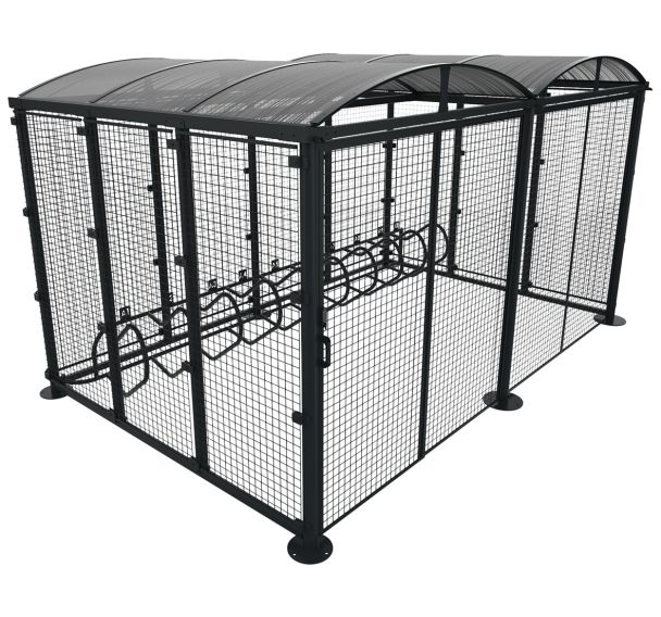 Abri KOSTY 4.35 m sécurisé PMMA grillage métal gris 7016 - appui vélos