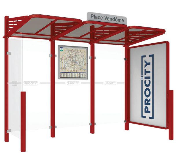 Abri bus Conviviale 3 m vitrine droite - bardage gauche - Procity