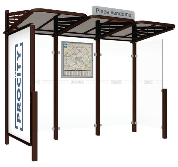 Abri bus Conviviale 3 m vitrine gauche - bardage droit - Procity